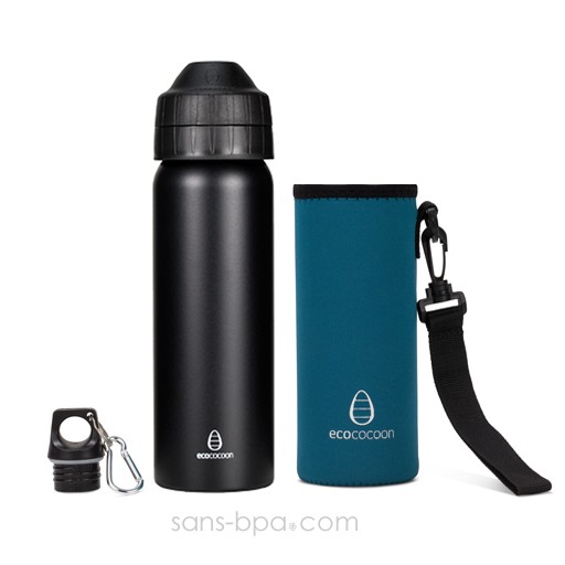 Pack gourde isotherme 600ml Messenger & sa housse Teal - Ecococoon Pack gourde isotherme 600ml Messenger & sa housse Teal - Ecococoon