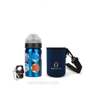 Pack gourde isotherme 350ml Océan & sa housse Navy Ecococoon