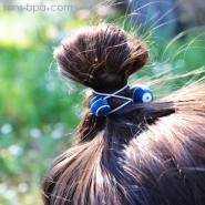 Élastique à cheveux Billes de bois - Rayures bleue