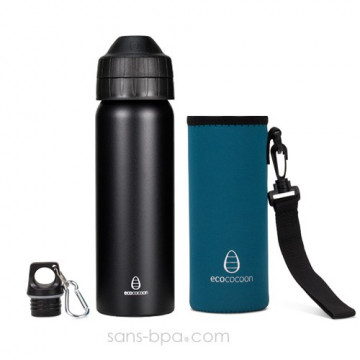 Pack gourde isotherme 600ml Messenger & sa housse Teal - Ecococoon