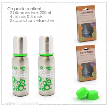 Pack Duo biberons 200ml - Green - Organic Kidz