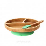 Assiette compartiments bambou à ventouse & sa cuillère Bambin