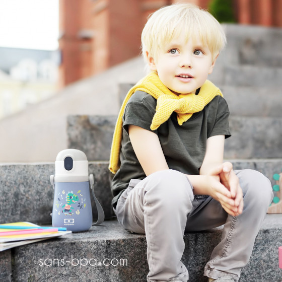 Gourde isotherme 350ml pour enfants sans BPA avec paille