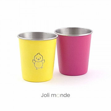 DUO Timbales 180 ml inox coloré . motif gravure PAPILLON & pink - JOLI MONDE