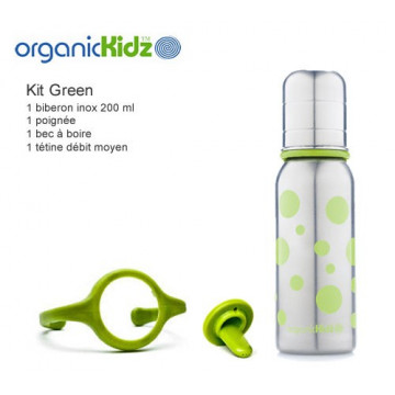 Biberon inox Goulot Etroit 200 ml - POIS VERTS - ORGANIC KIDZ