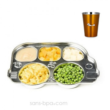 Plateau repas Din Din & son verre inox 2