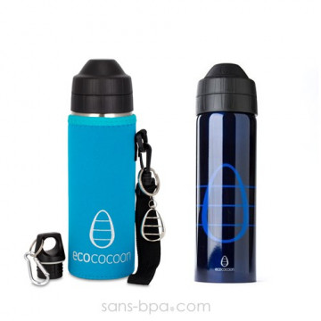 Pack gourde isotherme 600ml Blue Blue & sa housse Azur - Ecococoon